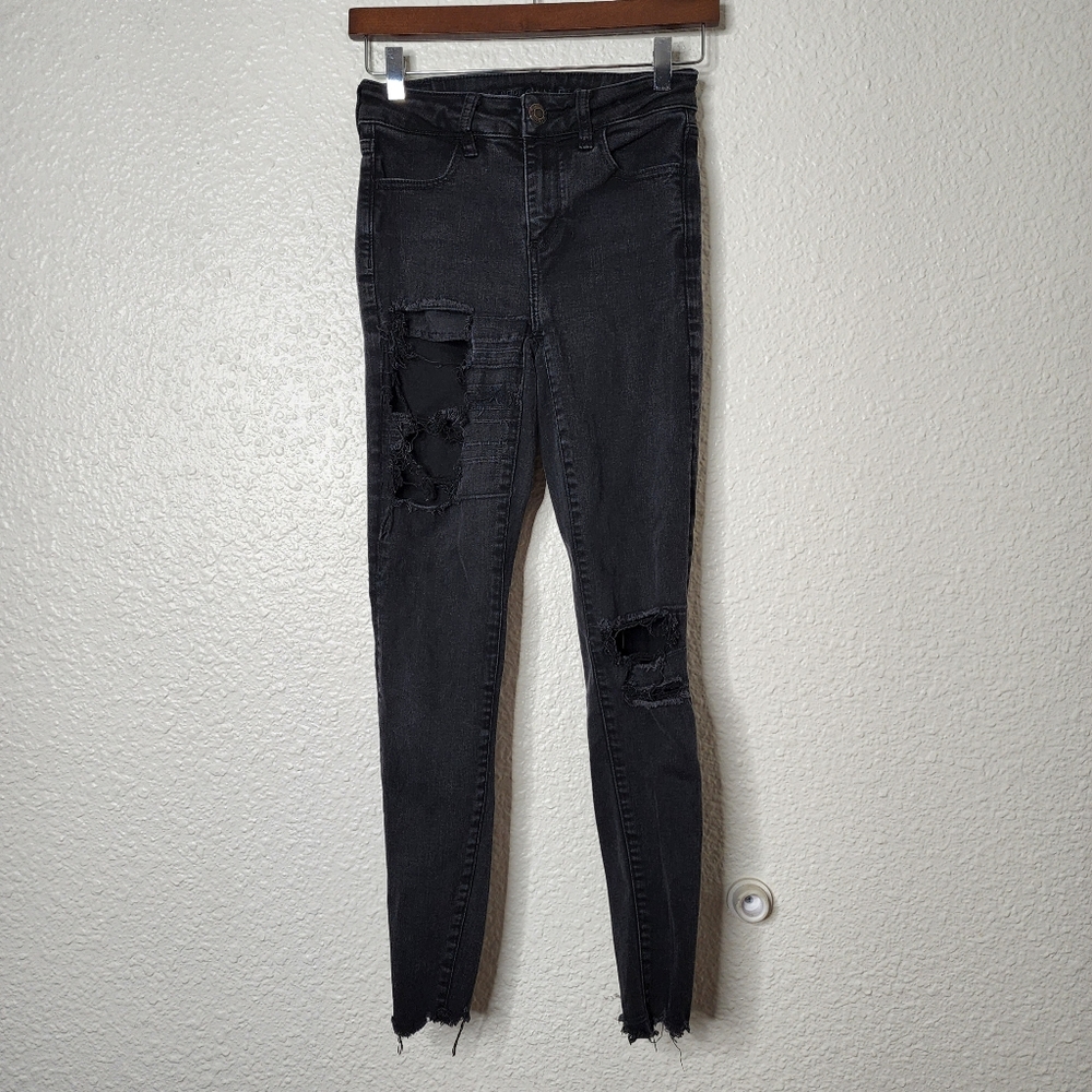 American Eagle Ripped High Rise Jeggings Faded Black Size 0